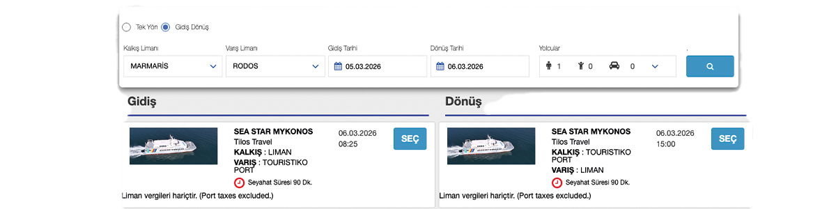 Marmaris Rodos Adası feribot bileti satın alma süreci